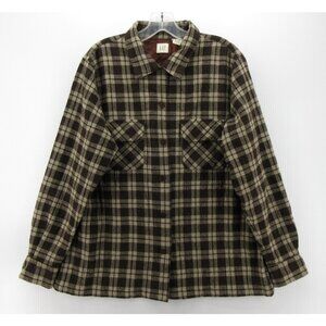 VINTAGE Gap Top Large Wool Blend Shirt Loop Collar Camp 90s Shacket
